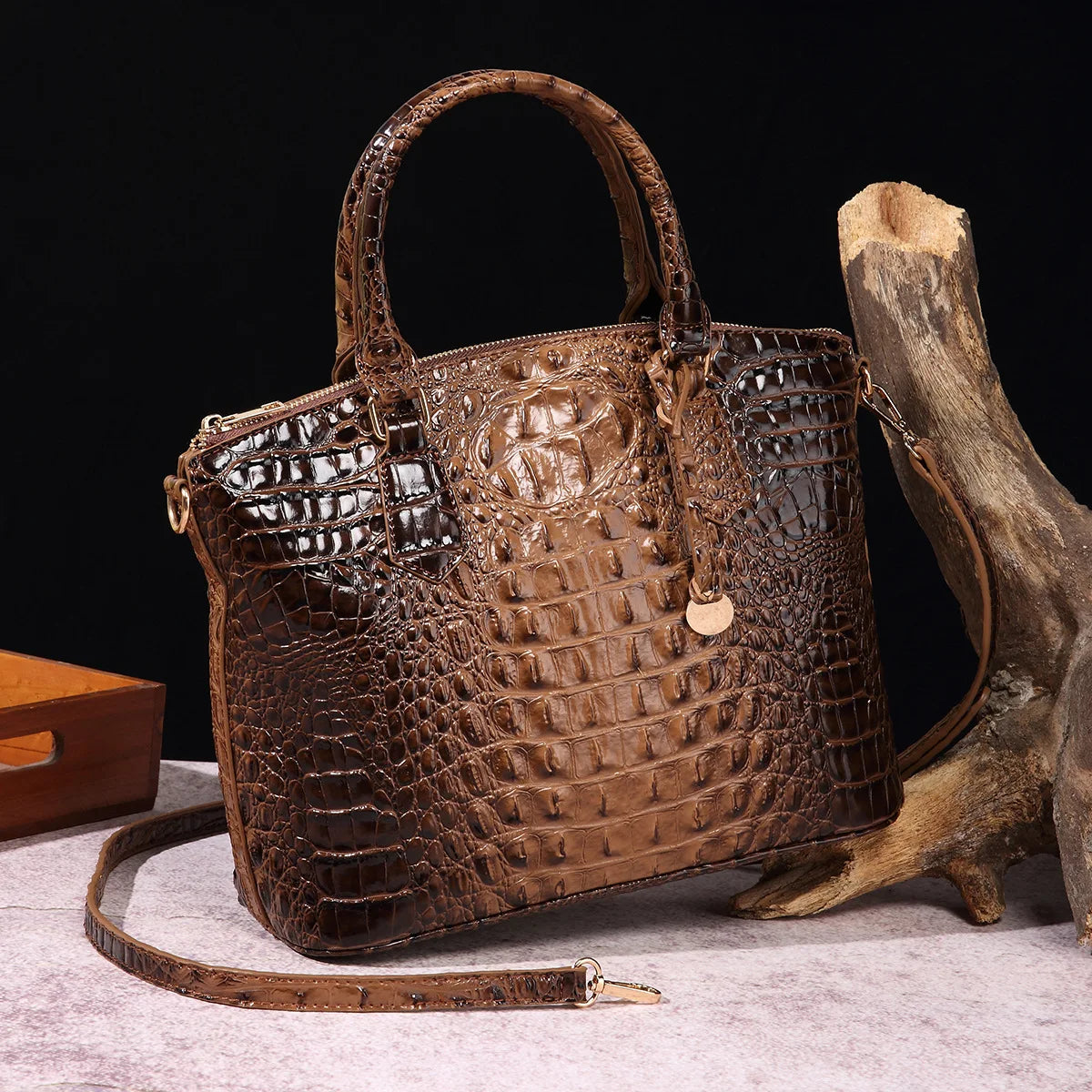 Luxuriöse Handtasche mit Krokodilprägung, modische Umhängetasche