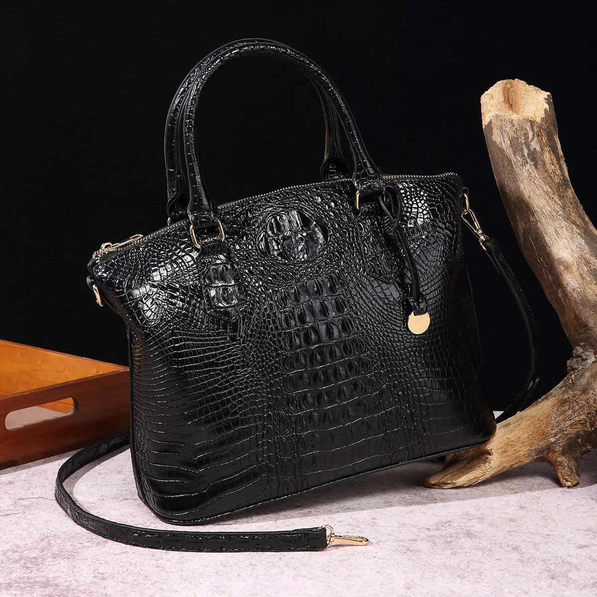 Luxuriöse Handtasche mit Krokodilprägung, modische Umhängetasche