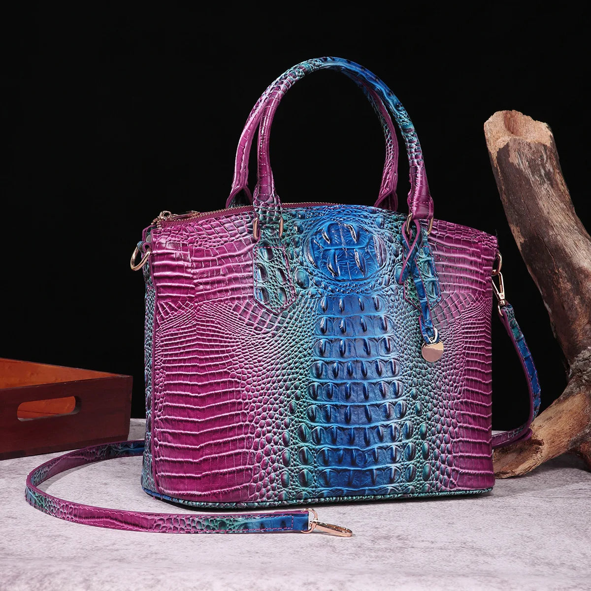 Luxuriöse Handtasche mit Krokodilprägung, modische Umhängetasche