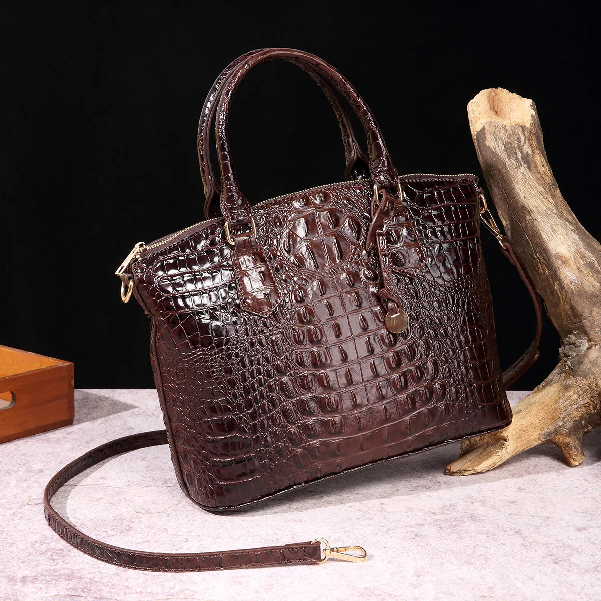 Luxuriöse Handtasche mit Krokodilprägung, modische Umhängetasche