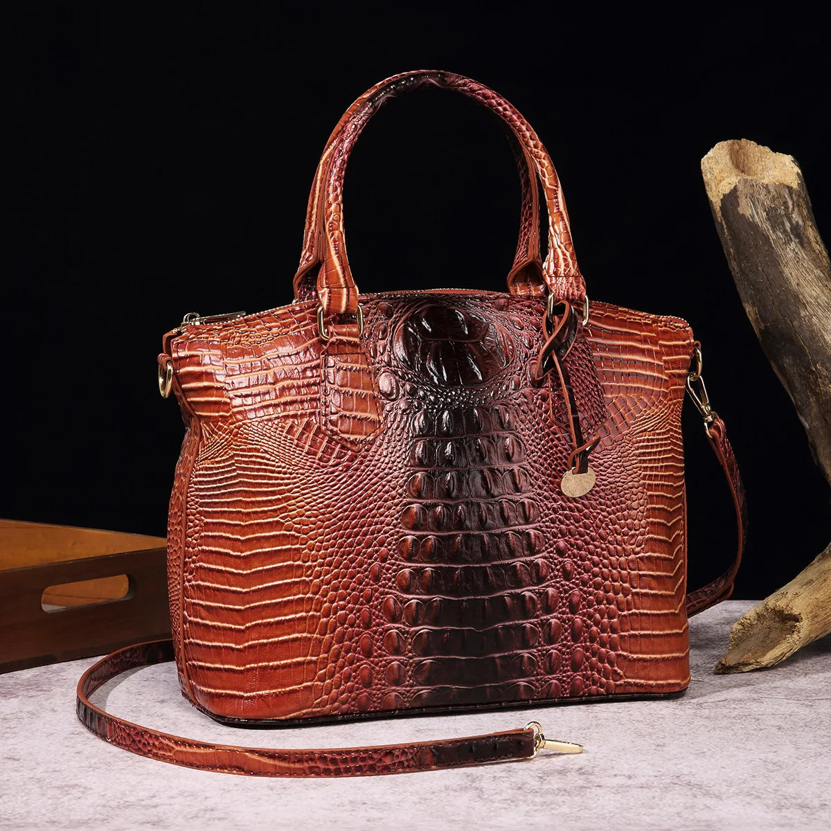 Luxuriöse Handtasche mit Krokodilprägung, modische Umhängetasche