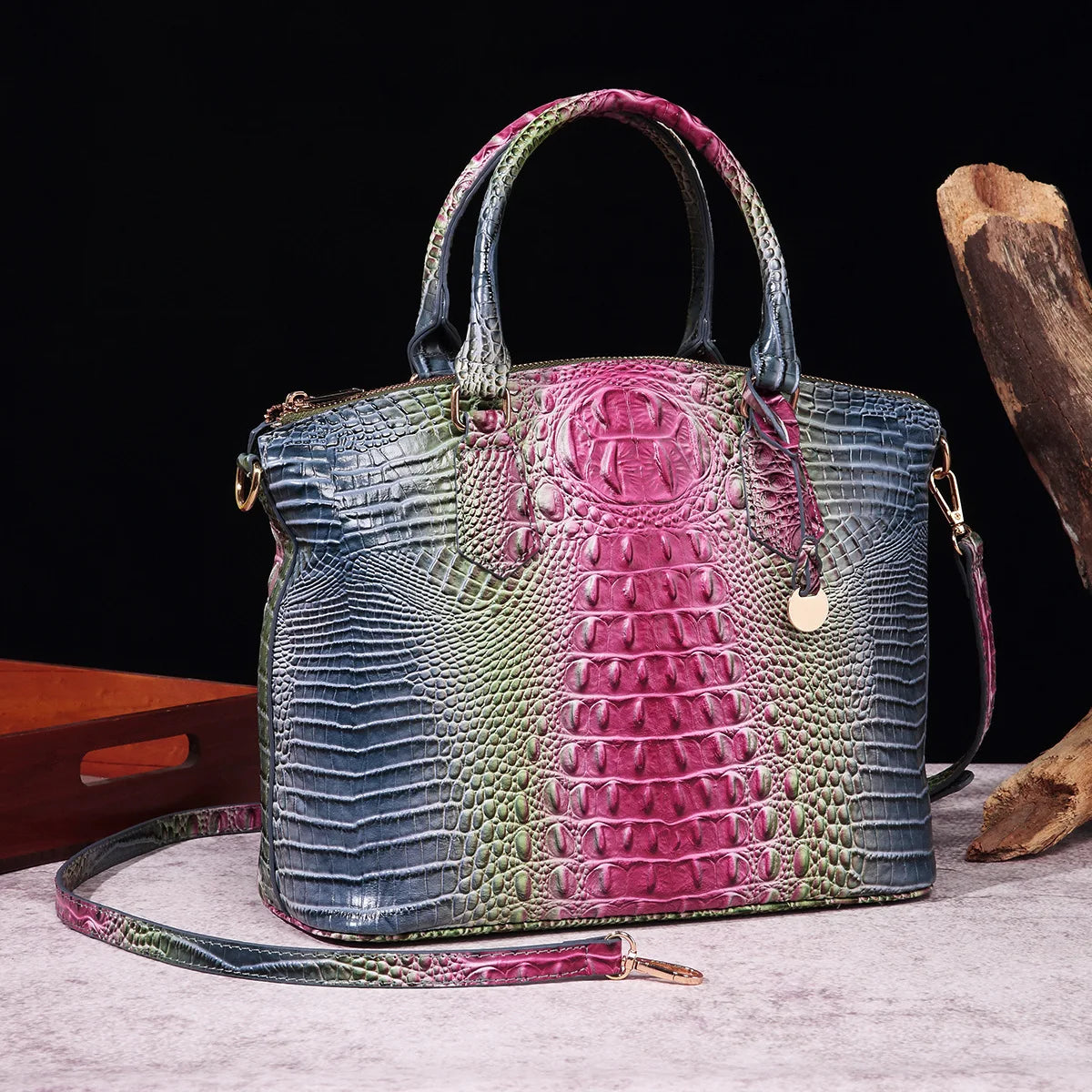 Luxuriöse Handtasche mit Krokodilprägung, modische Umhängetasche