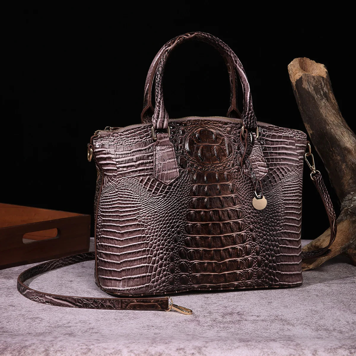 Luxuriöse Handtasche mit Krokodilprägung, modische Umhängetasche
